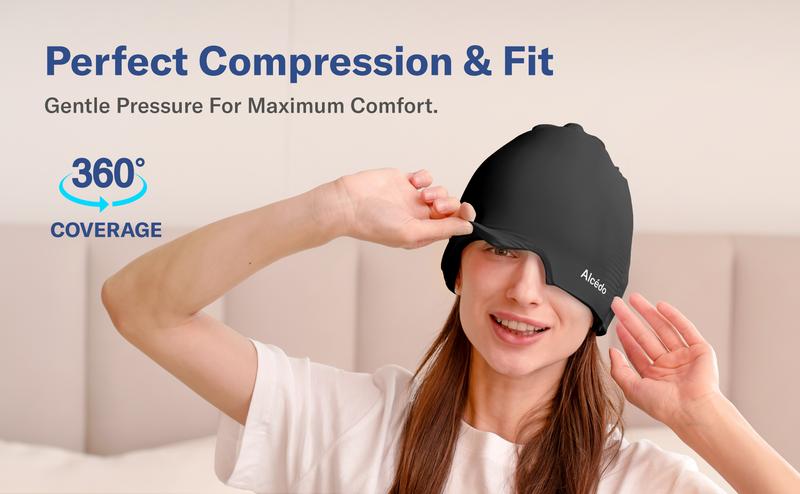 Alcedo Migraine Relief Cap, Hot & Cold Headache Hat Gel Ice Pack Mask, Face Compress Heating Cooling Head Wrap for Stress, Sinus, Puffy Eyes & Hangover
