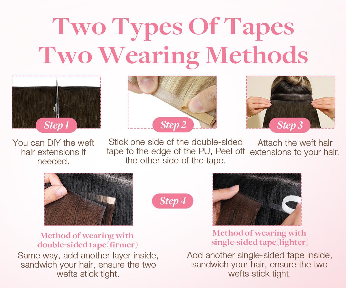 GOO GOO Tape In Weft Hair Extensions,Genius PU Long Weft premium tape wefts,14-24 Inch Real Human Hair Remy Human Hair for Natural Look & Volume#Greenish#TikTokShopSpringGlowUp