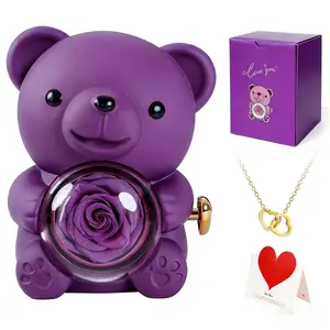 【With Necklace】Valentine's Gift - Red Rose Bear, Double Heart Necklace,& Gift Box Set, Birthday & Anniversary Gift for Girlfriend Mom Daughter, Room Decor, Wife's Anniversary, Expressing Love & Eternal Roses