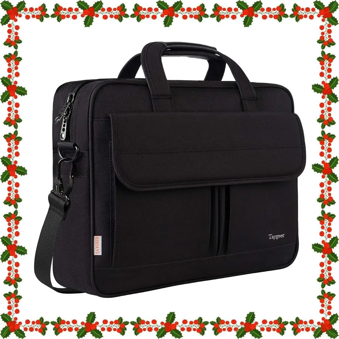 【Back To School】Basic 15.6" Nylon Laptop Bag, Heavy Duty Water-Resistant Work Briefcase with Zip, Adjustable Shoulder & Crossbody Straps, Professional Office Satchel for Men Daily Commute, Black
