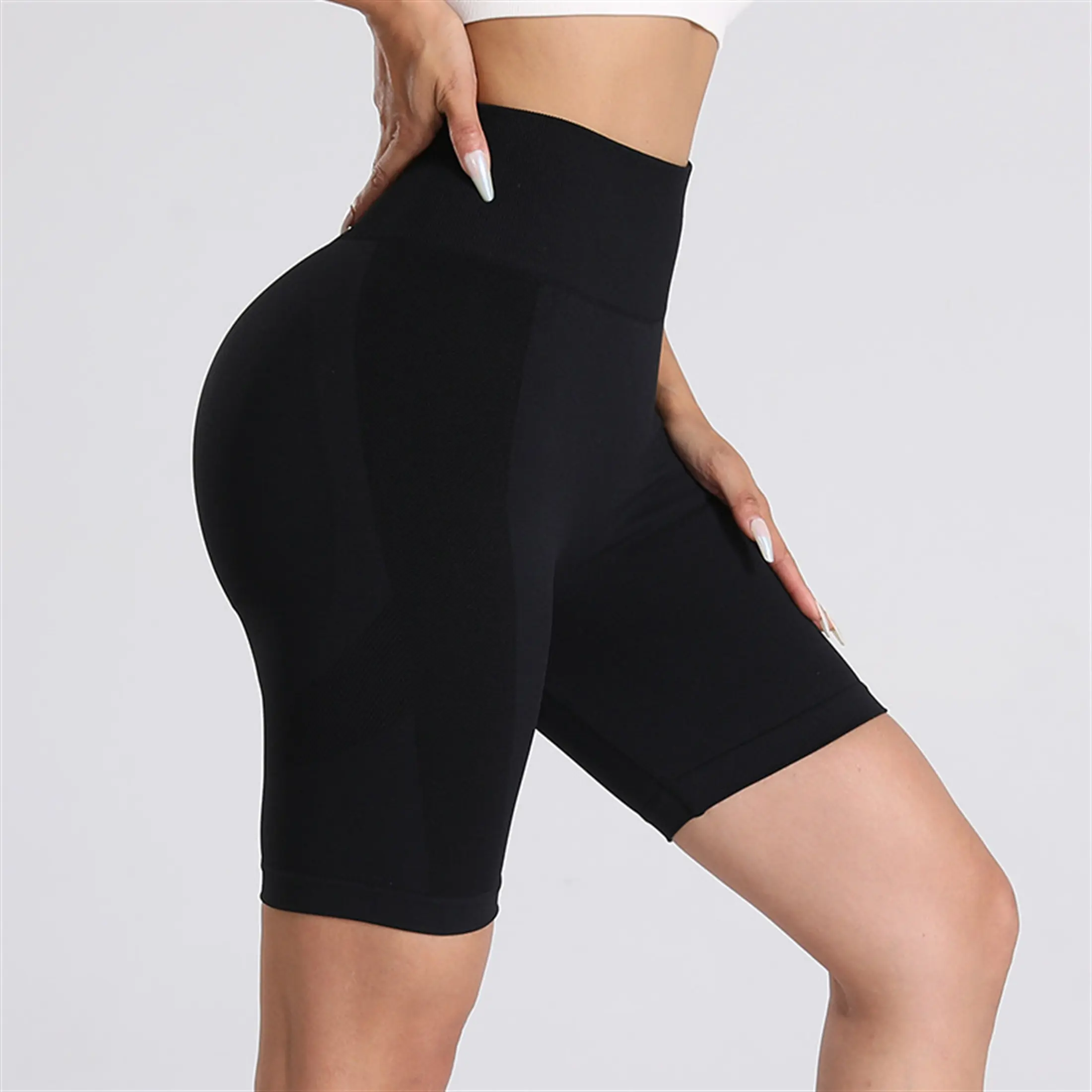 Women's Chic High-Waisted Ribbed Biker Shorts Slim Fit Shorts for Workout/Streetwear Springfresh