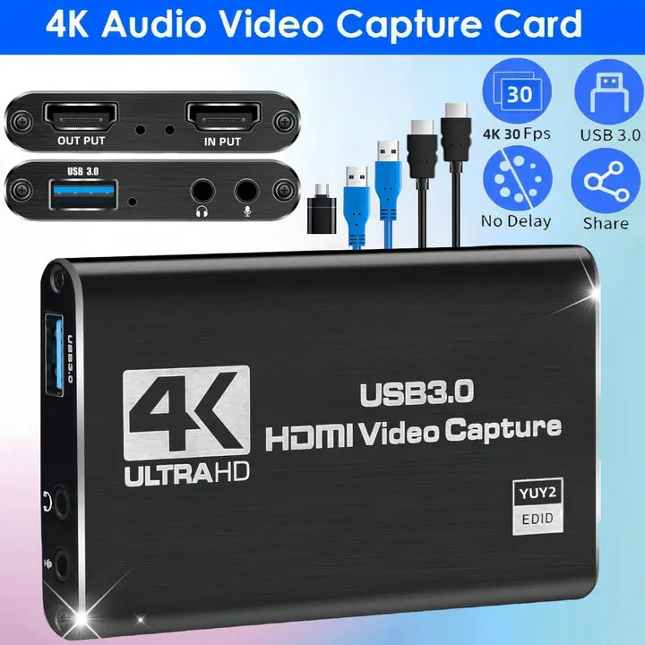 Capture Card Switch, Video Game Capture Card 4K 1080P 60FPS, HDMI To USB 3.0,Audio Video Capture Card, For Gaming/Live Streaming/Video Conference,  With PS4/PC/OBS/Camera/PC Accessories #SummerVibes