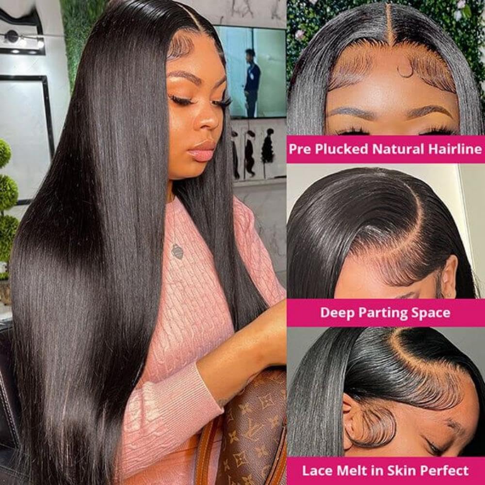 Bling Hair 34 36 Inch 180 Density Bone Straight 13X6 Hd Lace Frontal Wigs Human Hair 13X4 Transparent Lace Front Pre Plucked 360 Lace Wigs For Women
