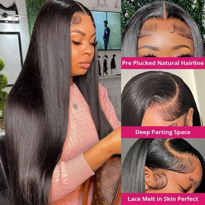 Bling Hair 34 36 Inch 180 Density Bone Straight 13X6 Hd Lace Frontal Wigs Human Hair 13X4 Transparent Lace Front Pre Plucked 360 Lace Wigs For Women