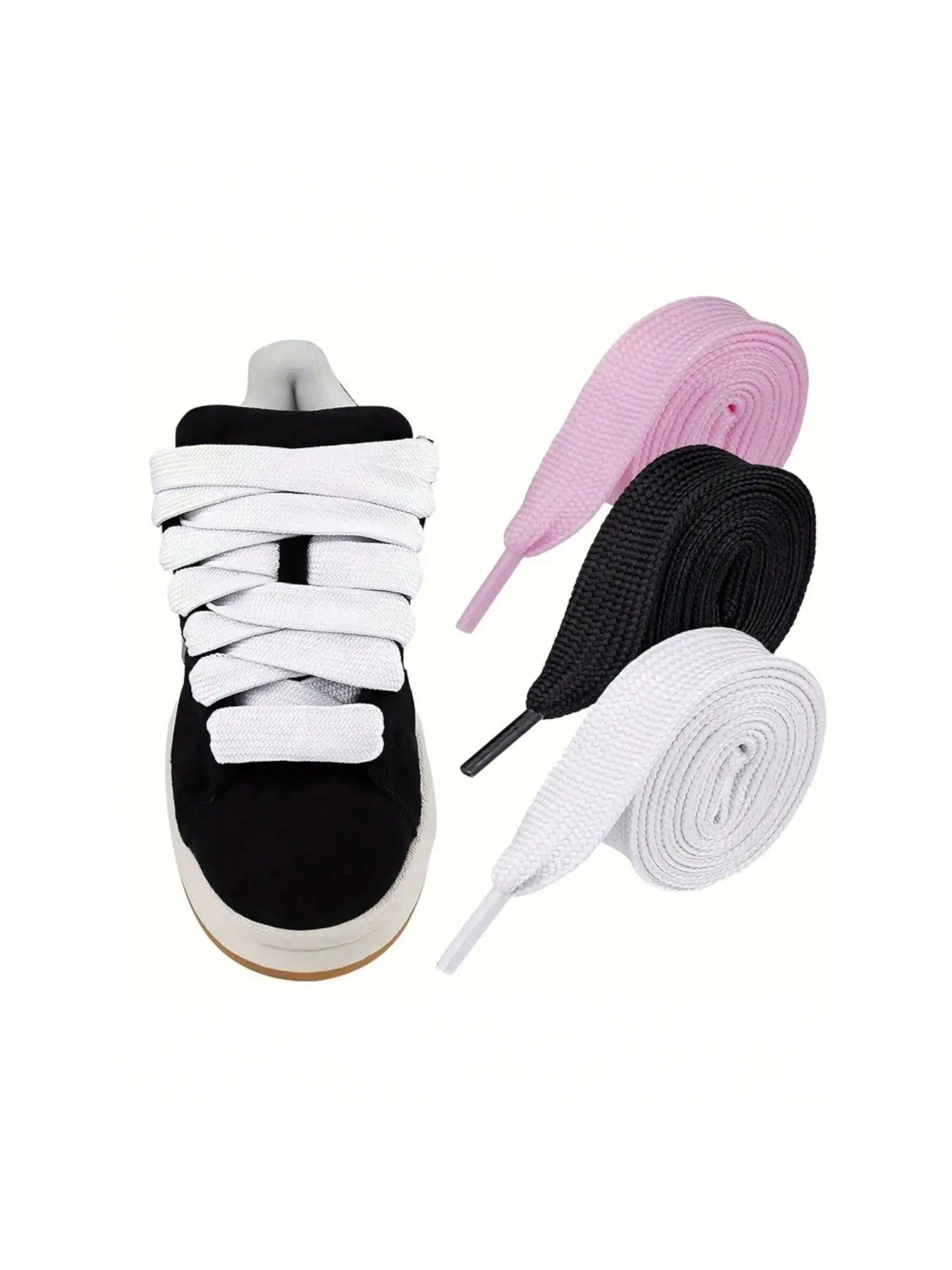 2 pairs wide and thick low-top shoelaces, trendy and versatile flat shoelaces suitable for sports shoes and casual shoes, fashionable and simple replacement shoelace accessories for shoes and boots Shoelaces for sneakers Footwear Lace