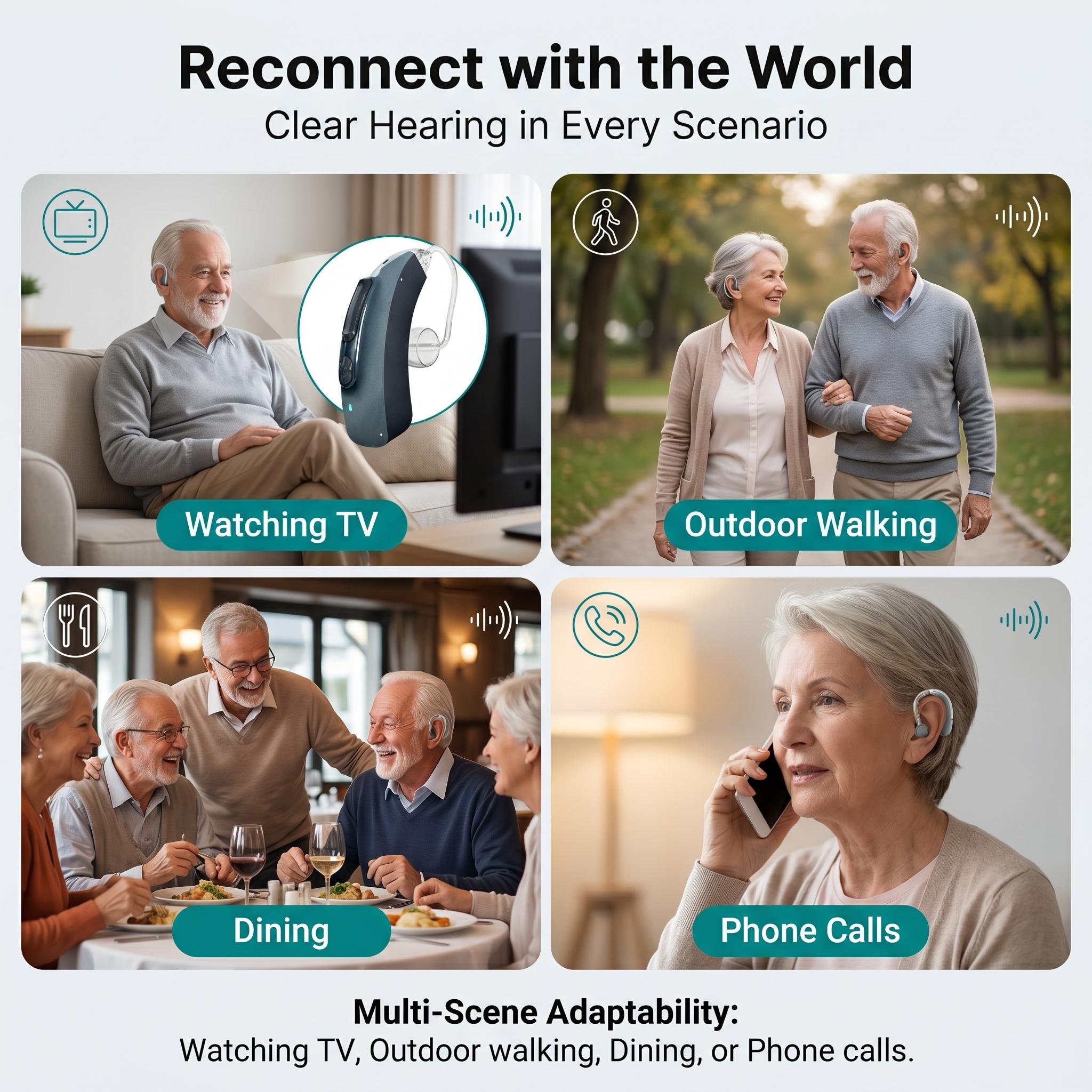 Coniler D-502B OTC Digital BTE Hearing Aids for Adults. Magnetic charging, noise cancellation, clear stable sound, long battery life, ideal for indoor & outdoor daily use.