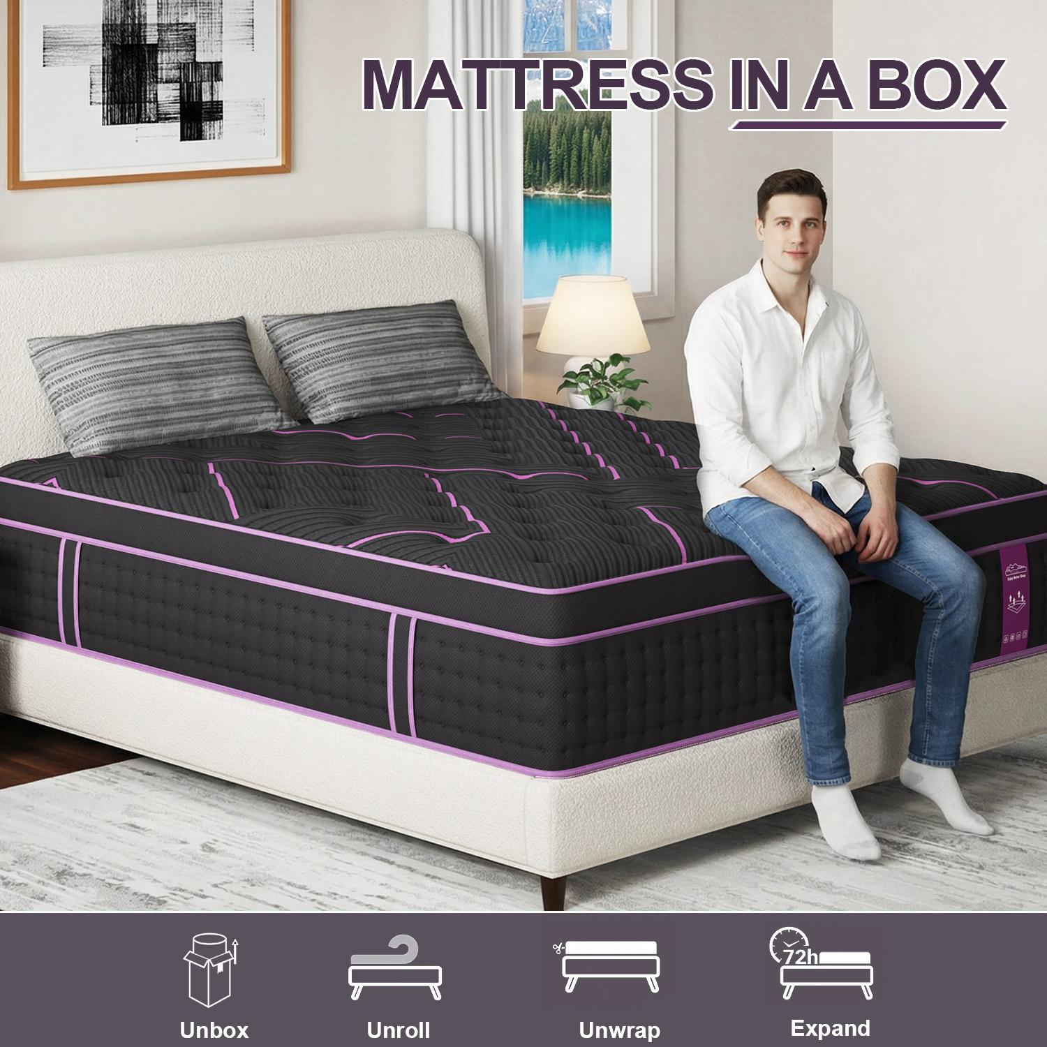 12/14 Inch Gel Memory Foam Mattress Hybrid Pocket Spring Twin Full Queen King Bed Mattress In A Box, Euro Top Medium Firm For Back & Lumbar Support, Individual Pocket Spring Bed For Motion Isolation & Fiberglass Free