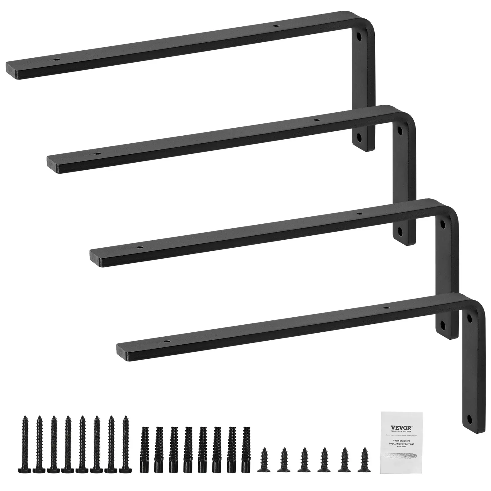【Summerfinds】VEVOR Shelf Bracket 16 x 6 in 4 PcsHeavy Duty Floating Shelf BracketsBrackets for Shelves10mm Thick Matte Black L Shelf Bracket,Steel Shelving Brackets with 160 lbs Load Capacity Decor Hand
