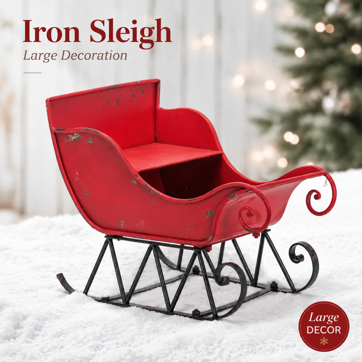 littleox 39x17.7x22"H Iron Red/Black Sleigh Large, Distressed Christmas Santa Sleigh Holiday Decoration