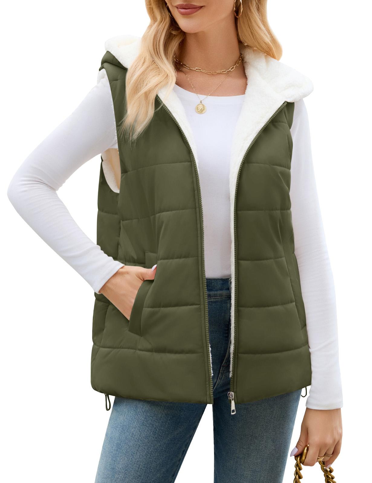 UMIPUBO Womens Sherpa Fleece Vest Warm Sleeveless Jacket 2025 Winter Coat Fall Zip Up Hoodie Reversible Outwear with