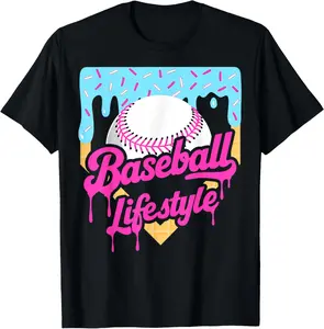 Baseball Life Lifestyle Home Plate Ice Cream Drip Men Boys T-Shirt - Crewneck Men Women Youth Boys Girl T-shirt Cotton Fabric