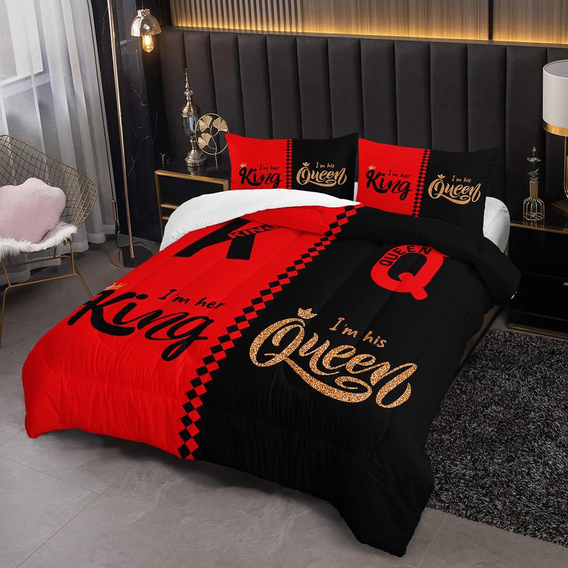 3pcs King Queen Comforter Set, Couple Duvet Set for Girls and Adults Bedroom or Guest Room Decor, Reversible Soft All Seasons Comforter Machine Washable Microfiber Quilt with 2 Pillowcases , Gifts for the Family
