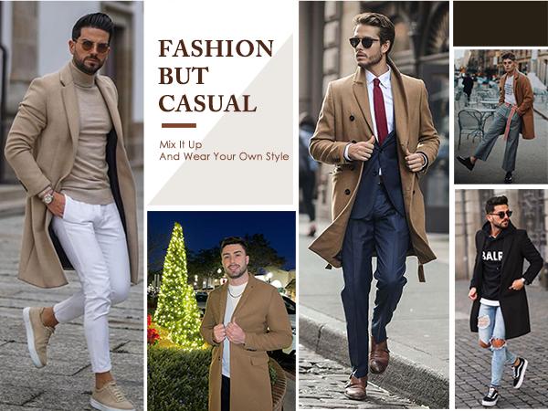 COOFANDY B Men's Wool Blend Coat with Detachable Plaid Scarfs Notched Collar Single Breasted Pea Coat Trench Overcoat COOFANDY B Men's Wool Blend Coat with Detachable Plaid Scarfs Notched Collar Single Breasted Pea Coat Trench Overcoat