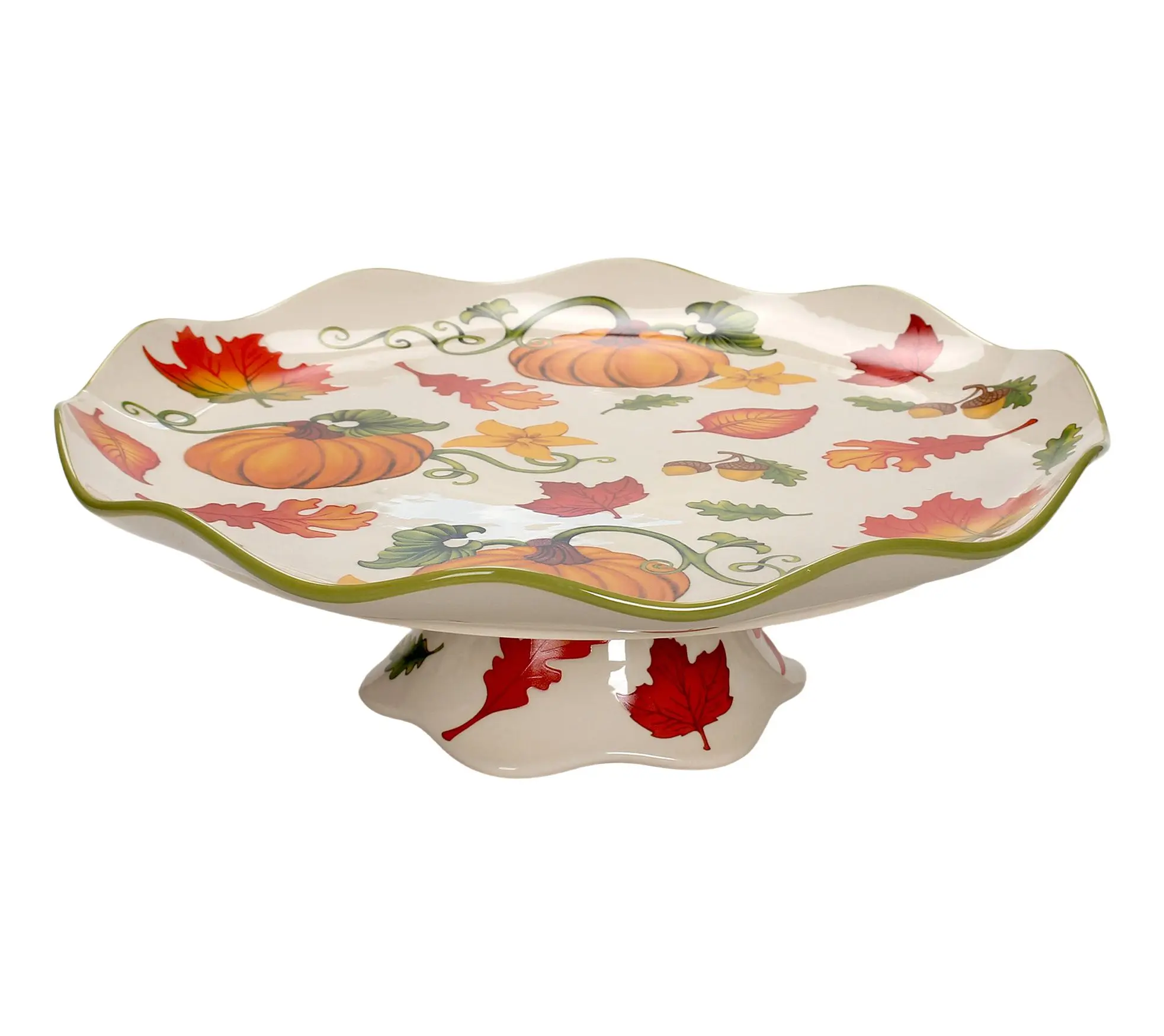 Temp-tations Harvest 13" Stoneware Cake Stand w/ Ruffled Edge