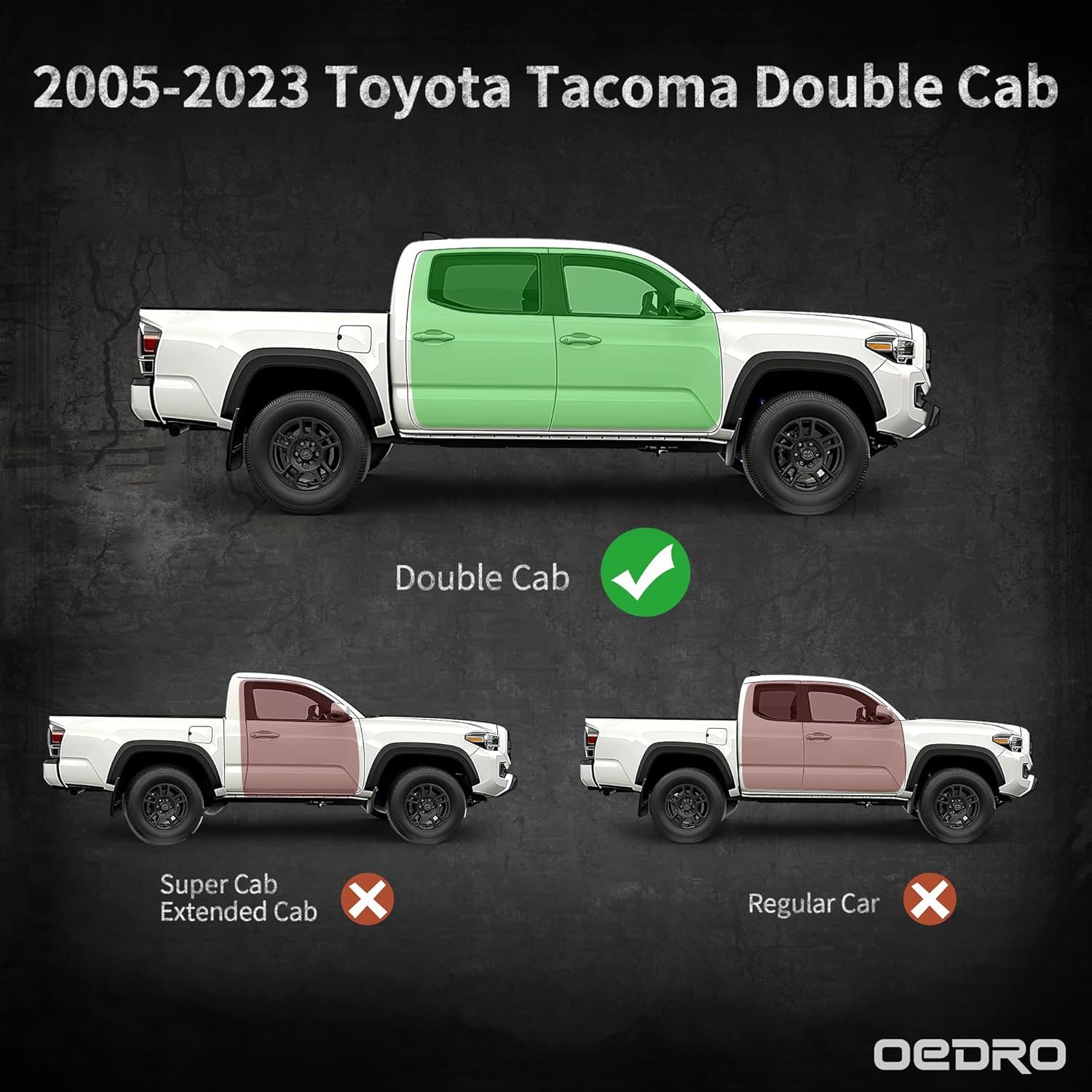 YITAMOTOR Wheel to Wheel Tacoma Running Boards Compatible with 2005-2023 Double Cab with 4 Full-Size Doors - Bed Access Side Steps with Two Stairs Nerf Bar