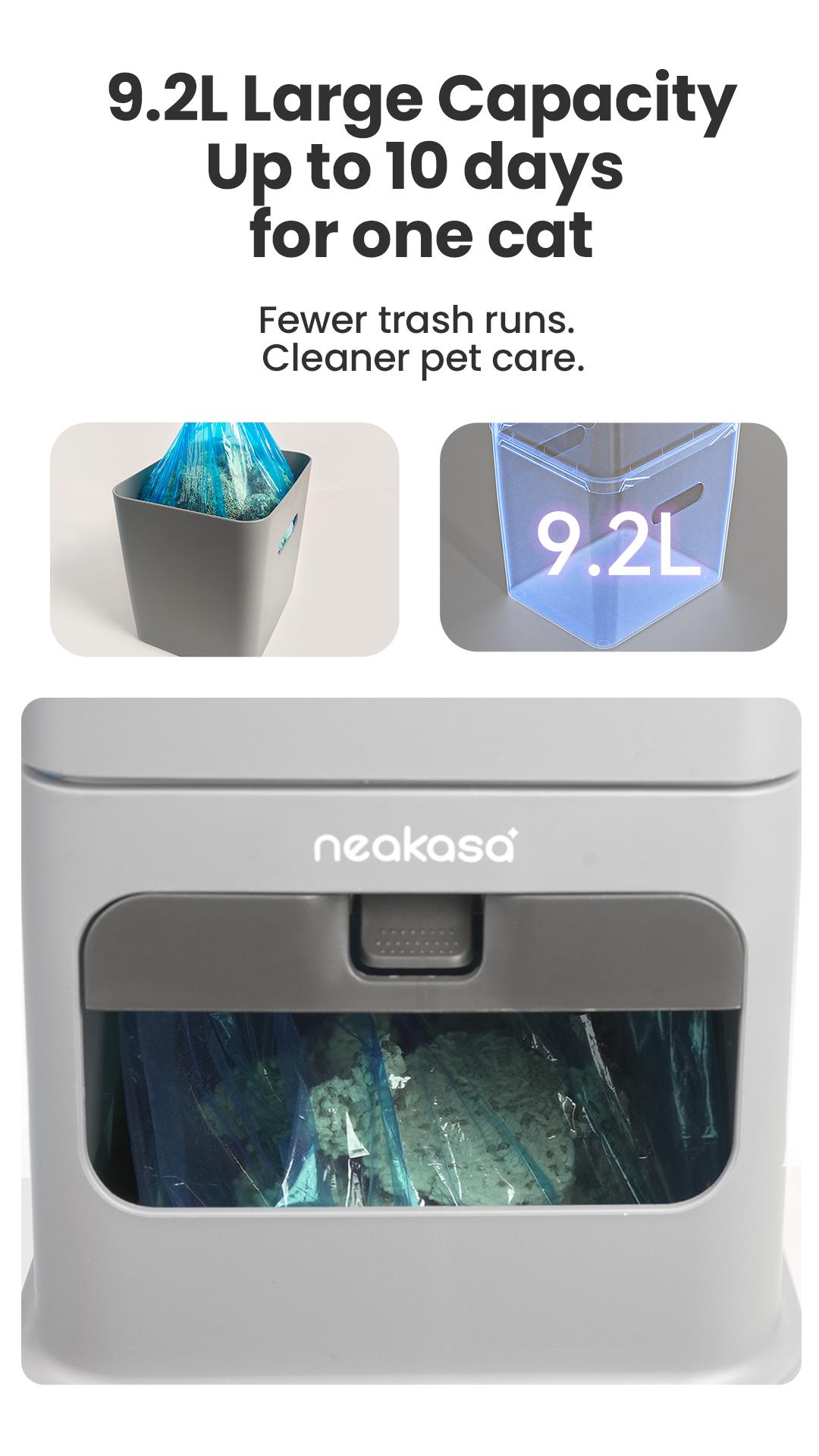 Neakasa PooGuard Waste Disposal Receptacles, 9.2L Trash Can for Cat Litter, Dog Waste & Diapers, with Viewing Window, Wider Opening, and 4-Month Refill (Gray)