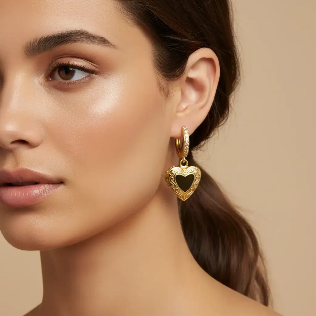 Gold Heart Locket Earring - Silver Finish Heart Locket Design for Everyday Wear & Special Occasions - Versatile Jewelry Addition