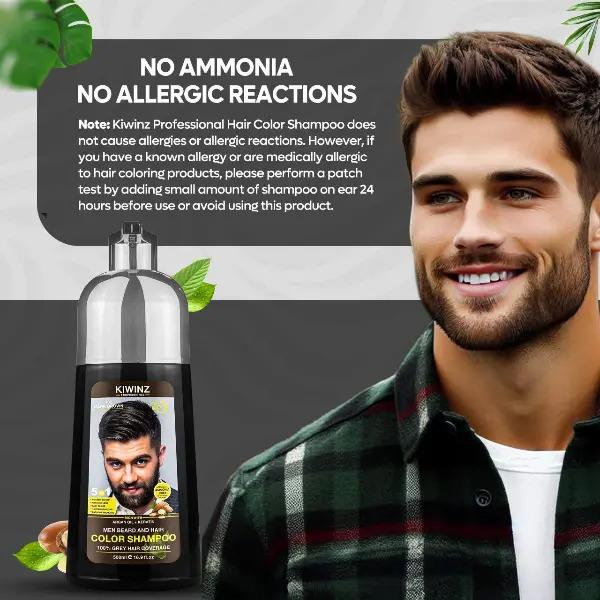 KIWINZ PRO 5 in 1 Men Beard & Hair Dye Shampoo - 5-in-1 Formula with Argan Oil & Keratin - No Stain on Skin - Anti-Hair Loss - Moisturizing & Breakage Solution - Hair Color Shampoo for Men Haircare Conditioner 500ml KIWINZ PRO 5 in 1 Men Beard & Hair Dye Shampoo - 5-in-1 Formula with Argan Oil & Keratin - No Stain on Skin - Anti-Hair Loss - Moisturizing & Breakage Solution - Hair Color Shampoo for Men Haircare Conditioner 500ml