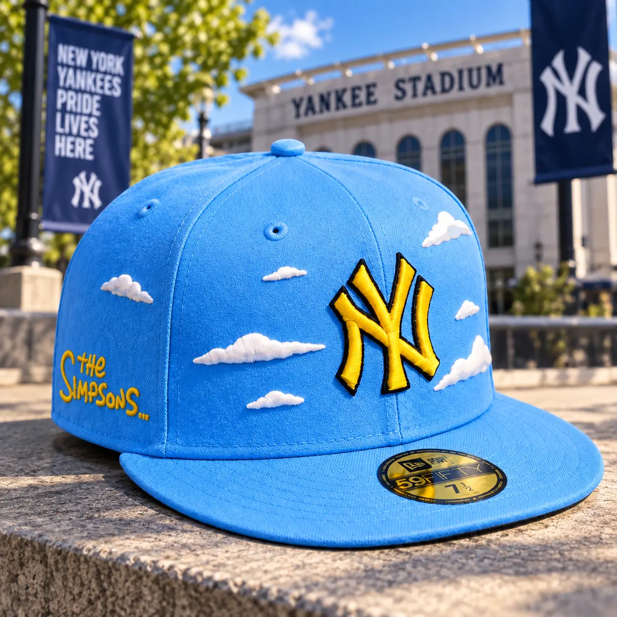 2026 Sky Blue Cloud Pattern Snapback Hat – Embroidered Flat Brim Baseball Cap