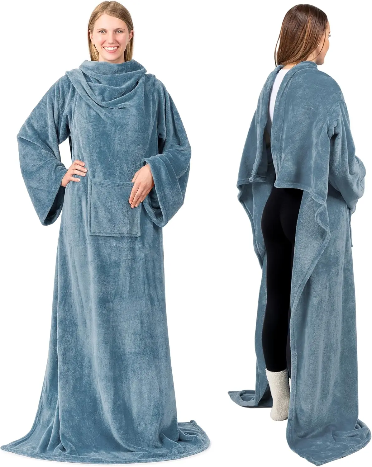 Wearable Blanket with Sleeves for Adult Women Men, Cozy Fleece Warm Wrap Throw with Arms, Gifts for Christmas, Wife