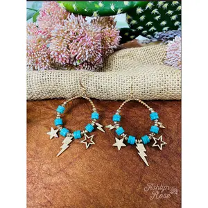 Shoot For The Stars Thunderbolt And Star Beaded Turquoise Hoop Earrings