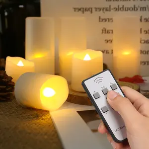 Battery-powered candles with timer, 6-piece LED flameless candles with remote-controlled flickering effect. Realistic electric pillar candles perfect for holiday parties, weddings, and home decor. Dotted texture design - Valentine's Day gift.
