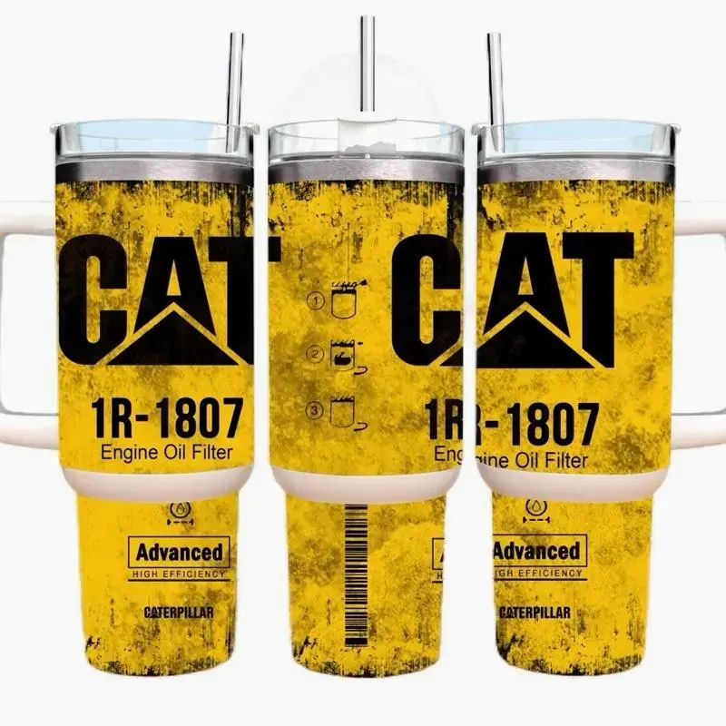Industrial Engine Oil Filter 40oz Tumbler with Handle & Straw, Insulated Stainless Steel Travel Cup, Mechanic Trucker Gift