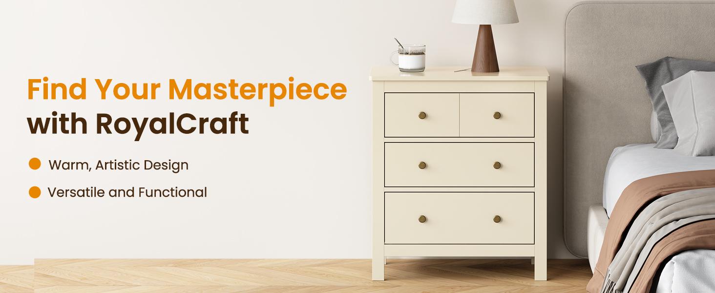 RoyalCraft 3 Drawer Dresser, 27'' Wood Chest of Drawers with Storage Drawers, Modern Bedroom Dresser Cabinet for Living Room, Entryway, Hallway
