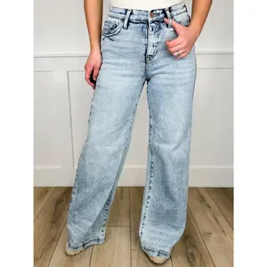 Saige Kendell Tummy Control Wide Leg Jeans - Light Wash (Non Distressed)