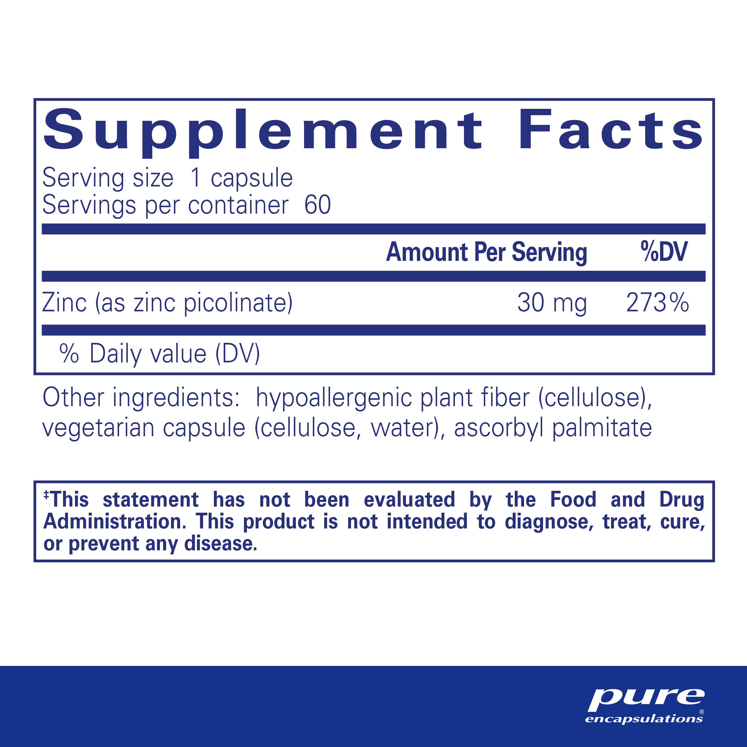 Pure Encapsulations Zinc 30 mg – 60 Capsules | With zinc picolinate for immune, growth & tissue repair support Immune Support
