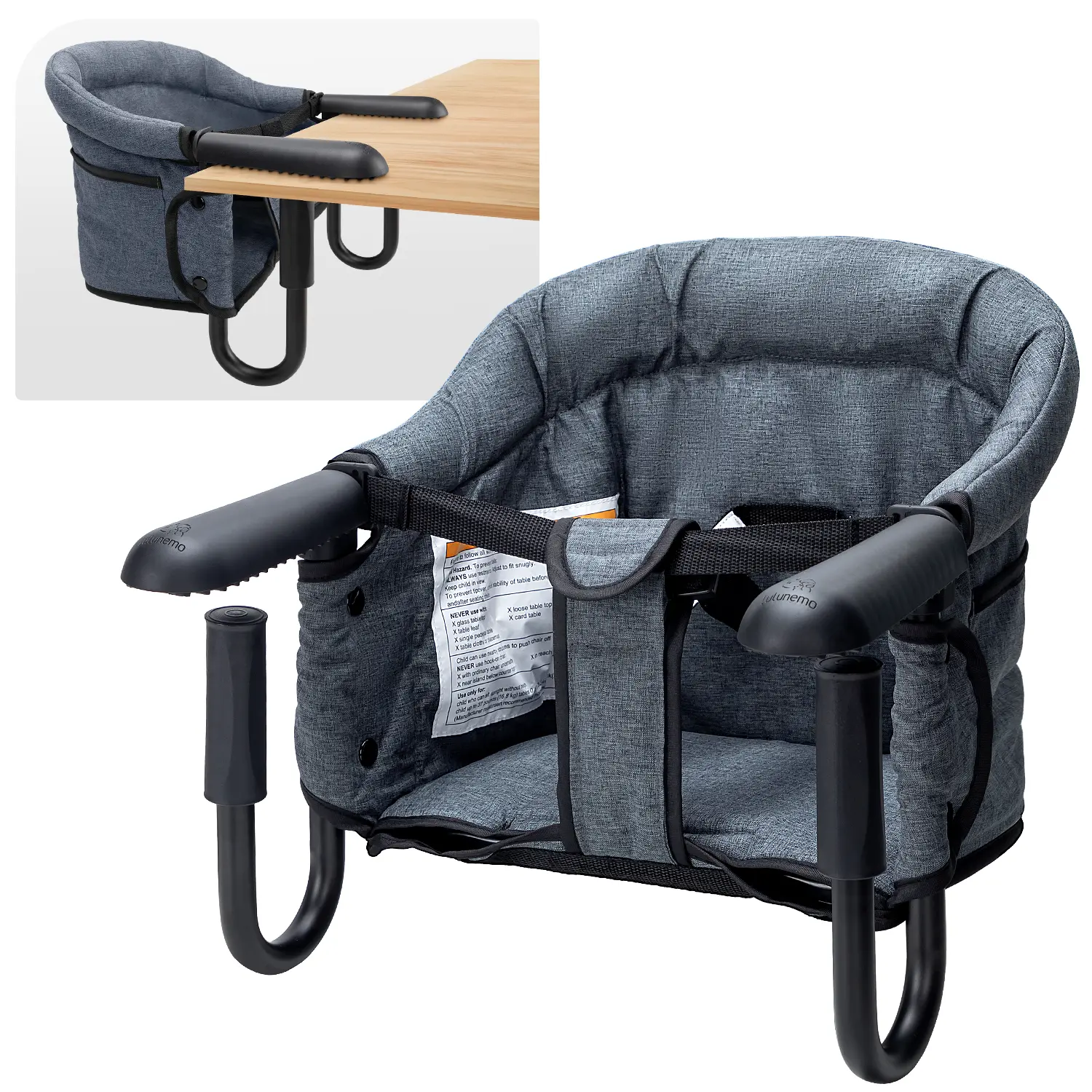 Lulunemo Hook-On High Chair for Toddlers & Infants (6-36 Months) - Portable Foldable Clip-On Feeding Chair, Aluminum Alloy, 3-Point Safety Harness, 0.8-3.3 Inches Thick, Carry Bag + Pocket for Table Travel