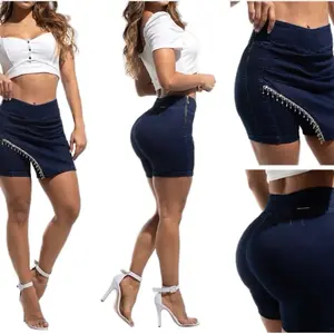 W90-673 Colombian Stretch Denim Skort with Rhinestone Details