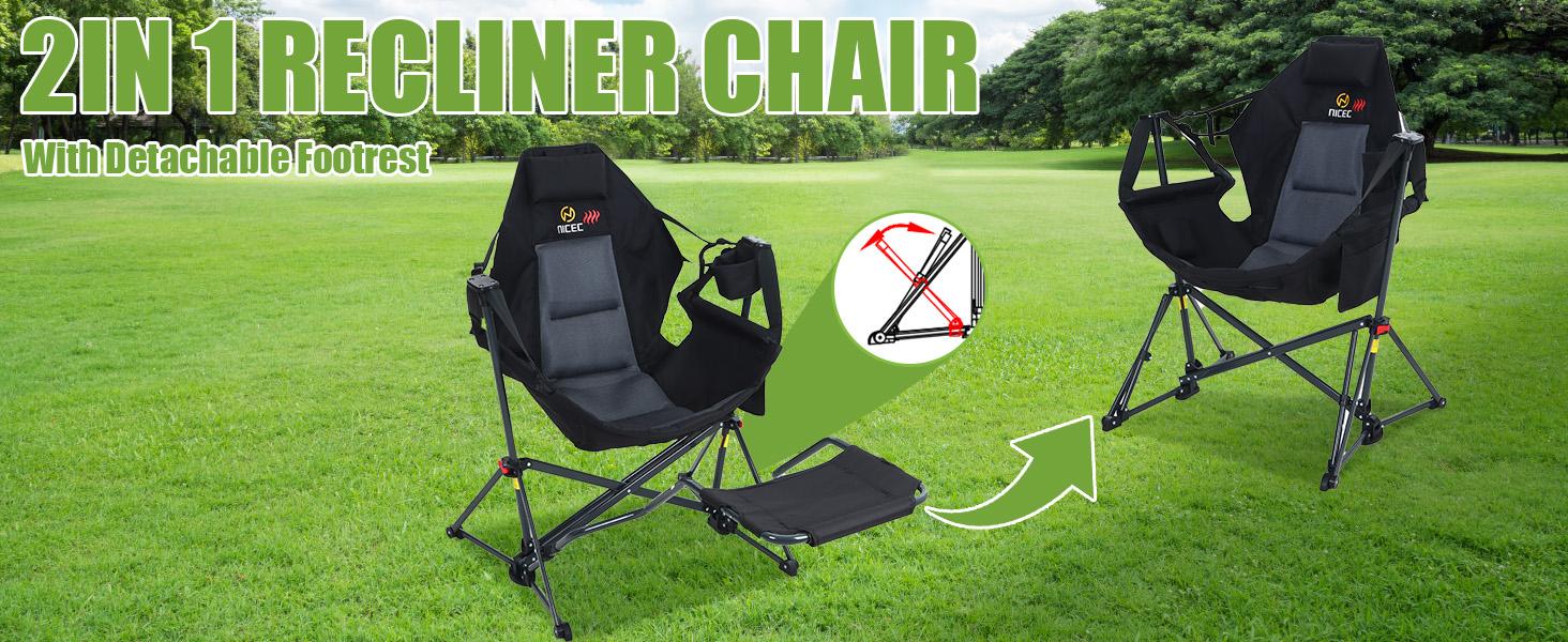 Heated Hammock Camping Chair with Footrest, Heated Camping Chair with Battery, Rocking Swing Chairs, Hammock Chairs with Stand, Heavy Duty (1, Heat Black W/Footrest)
