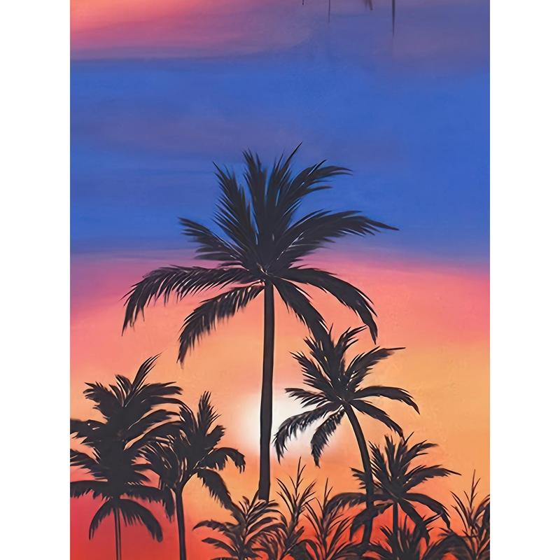 Men's Hawaiian Sunset Palm Tree Print Tank Top - Vibrant Gradient Design, Breathable & Stretchy Polyester Sleeveless Shirt for Outdoor Sports, Fitness, and Casual Summer Wear