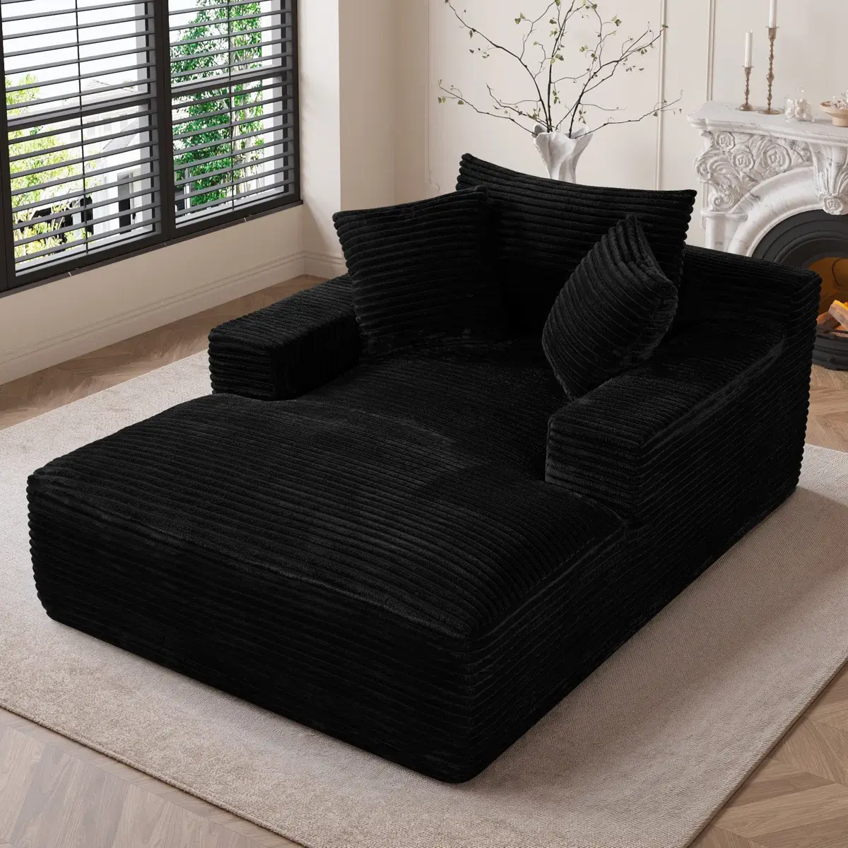 67" Oversized Upholstered Compression Lounge Chaise - No-Assembly 1-Person Cloud Chair with 3 Pillows, Comfy Fluffy Sleep Sofa Bed for Living Room