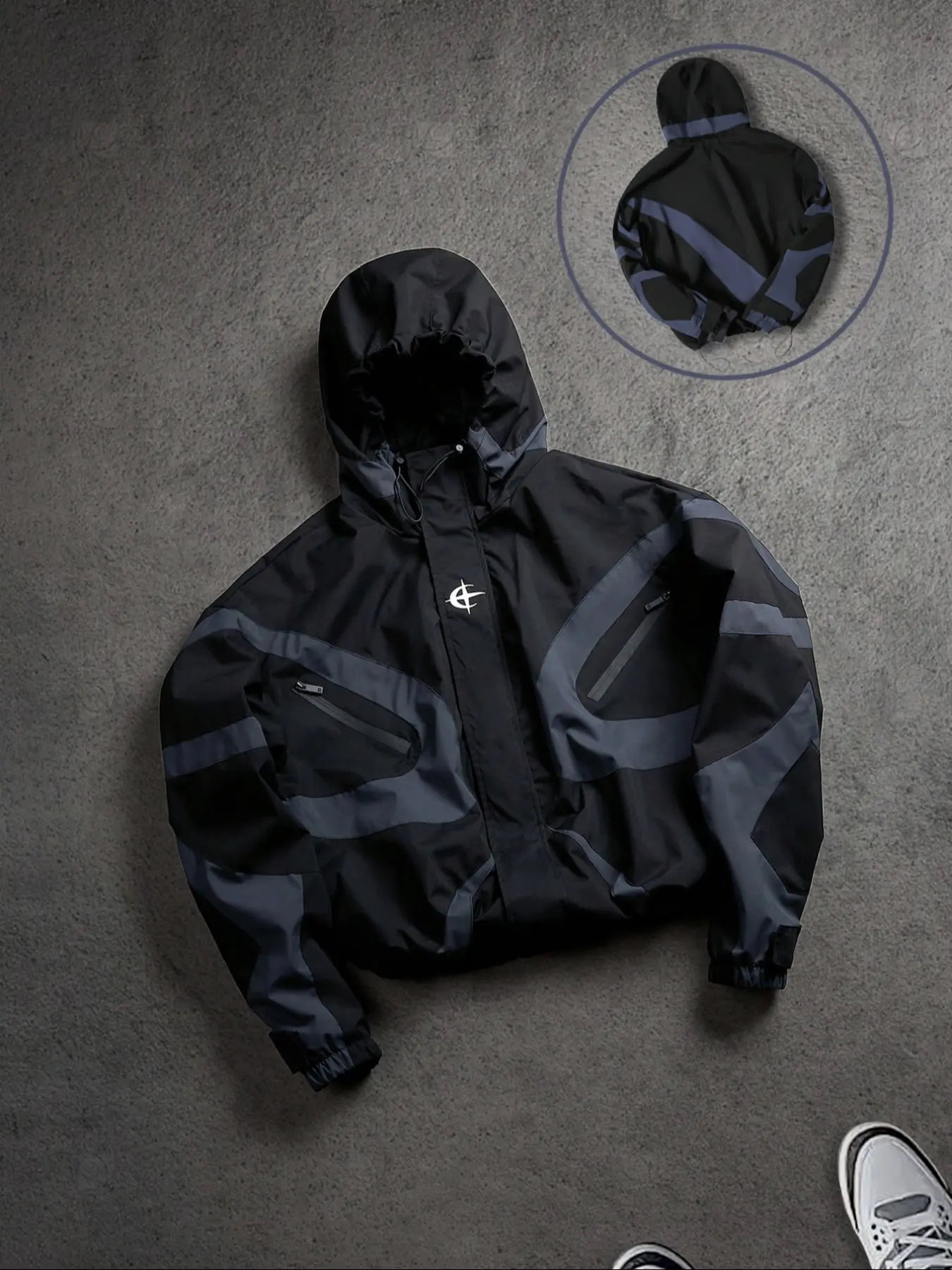 Men's Baseball Jacket with Hood High Street Streetwear Patchwork Print Windproof Outdoor Coat, Fashion Stylish Student College Style Fitted Long Sleeve Outerwear for All Seasons Menswear
