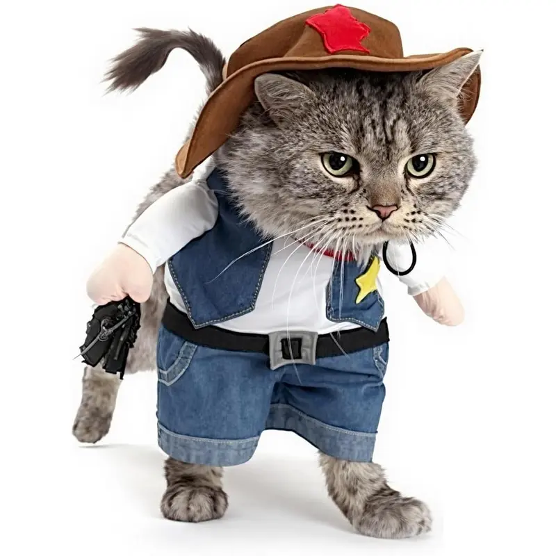 【Pet Supplies】Generic Cowboy Dog Cat Costume with Hat for Halloween Christmas Birthday Events Funny Pet Outfit for Kittens Puppies Size S Easy Wear Party Fun