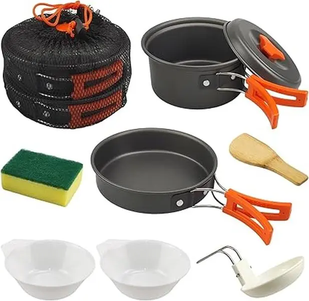 7Pcs Camping Cooking Set - Backpack Cookware Pot and Pans Set, Outdoor Camp Kitchen Gear, Hiking Picnic Outdoorgear