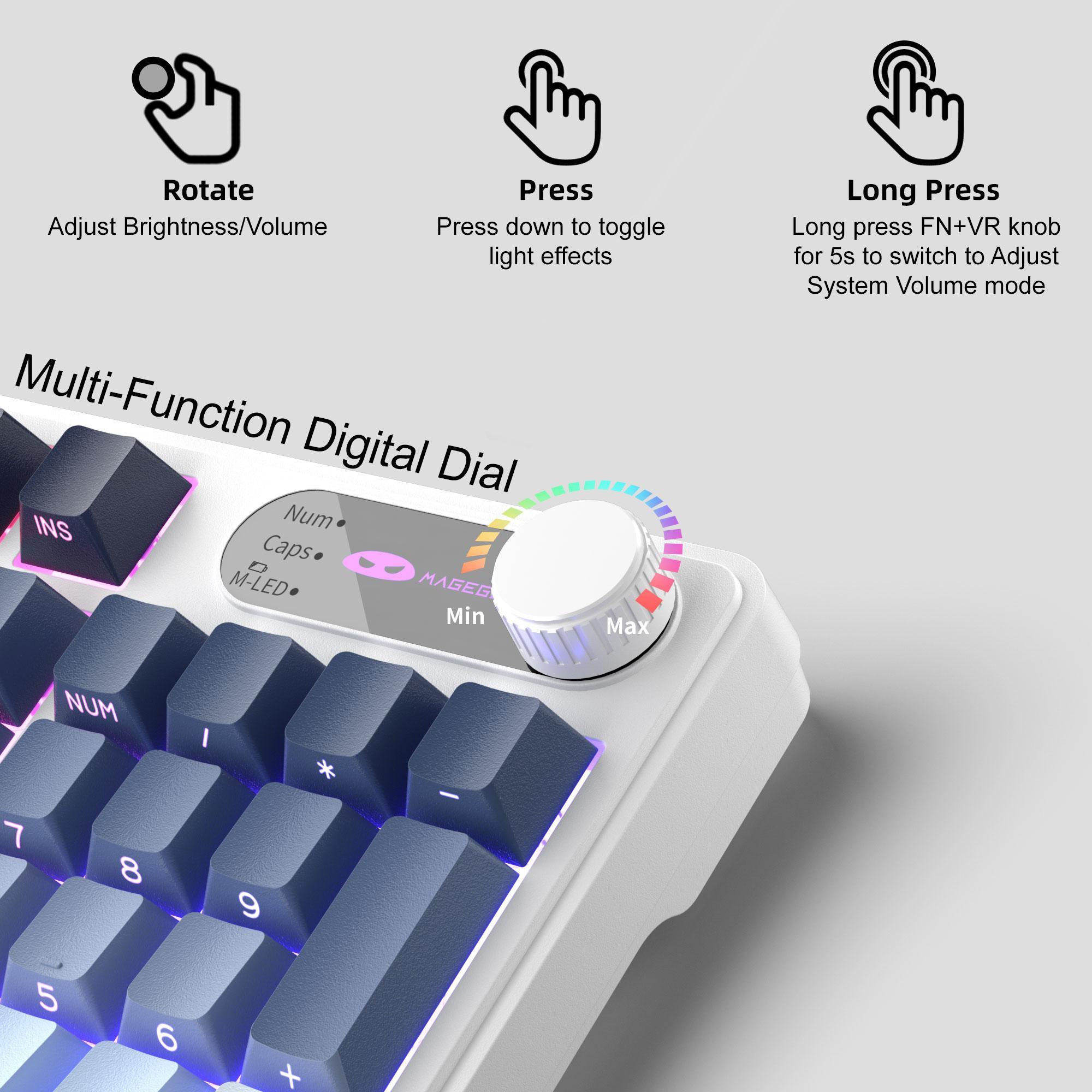 MageGee GK960 keyboard Wired, 98-key membrane keyboard, ABS two-color injection keycaps, RGB lights, multiple lighting effect modes, adjustable brightness and speed