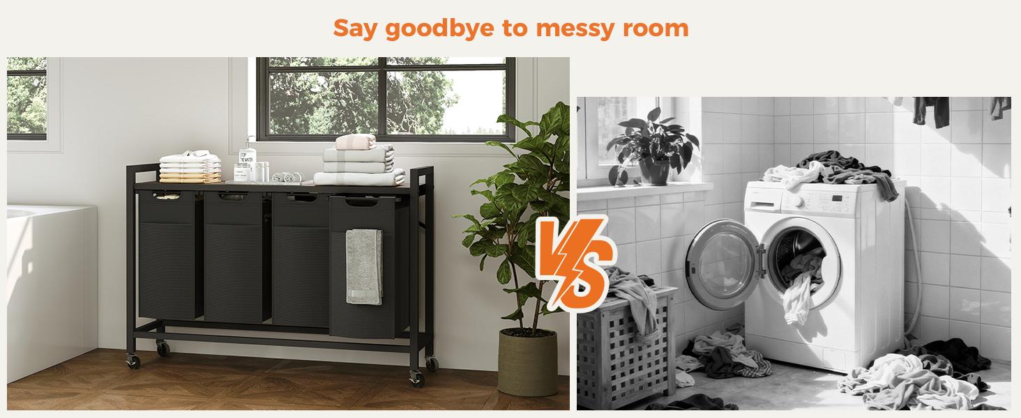 Sweetcrispy Rolling Laundry Hamper with Pull-Out Removable Bag Freestanding Clothes Basket Organizer with Wheels Adjustable Feet for Bedroom or Bathroom