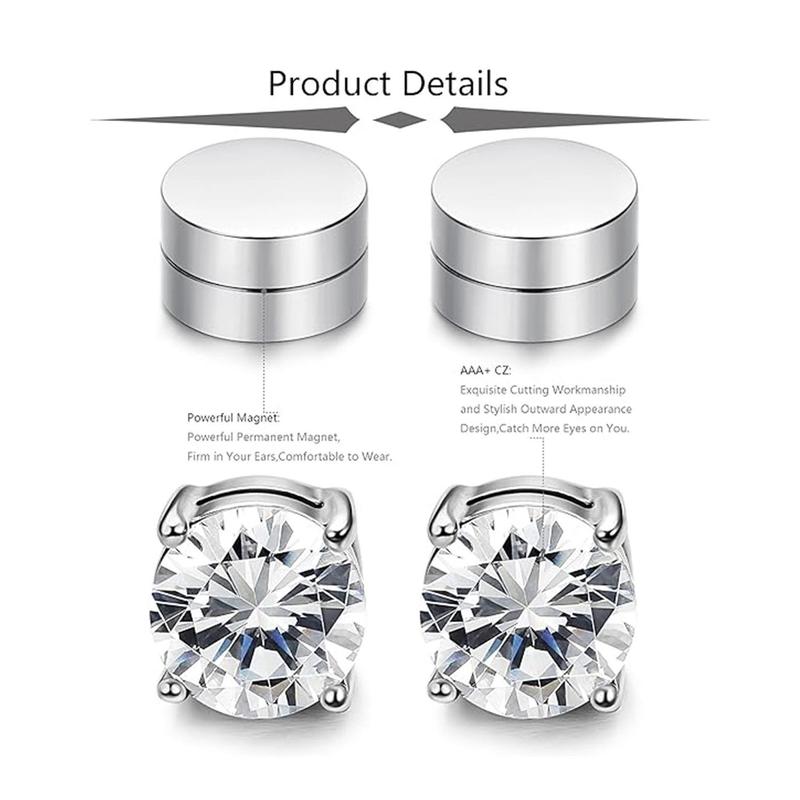 [ Stainless Steel Magnetic Stud Earrings ] No-Piercing Clip on Earrings 6 / 8MM Silver Brick Magnet Earring Simple and Fashionable Earcuff