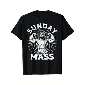 Summer t Shirts Funny Christian Sunday Mass Bodybuilder Gym Jesus Motivation T-Shirt Selected pure cotton interesting design DIY short sleeve t-shirt for men