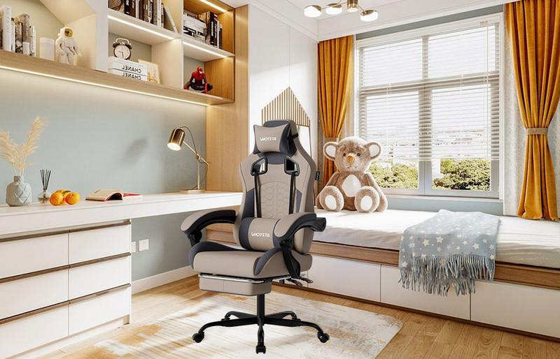 WOTSTA office gaming chair, equipped with comfortable memory foam lumbar support and headrest, office chair backrest can be adjusted to a tilt angle of 90°-135°,Mesh Swivel Rolling Task Chair Furniture Ergonomic