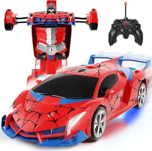 2-in-1 Transforming Robot Car, 1:18 Remote Control Car for Kids, One-Button Deformation RC Racing Car with LED Lights & 360° Drifting, Rechargeable Toy Vehicle Birthday Gift for Boys Age 3 4 5 6 7 8+