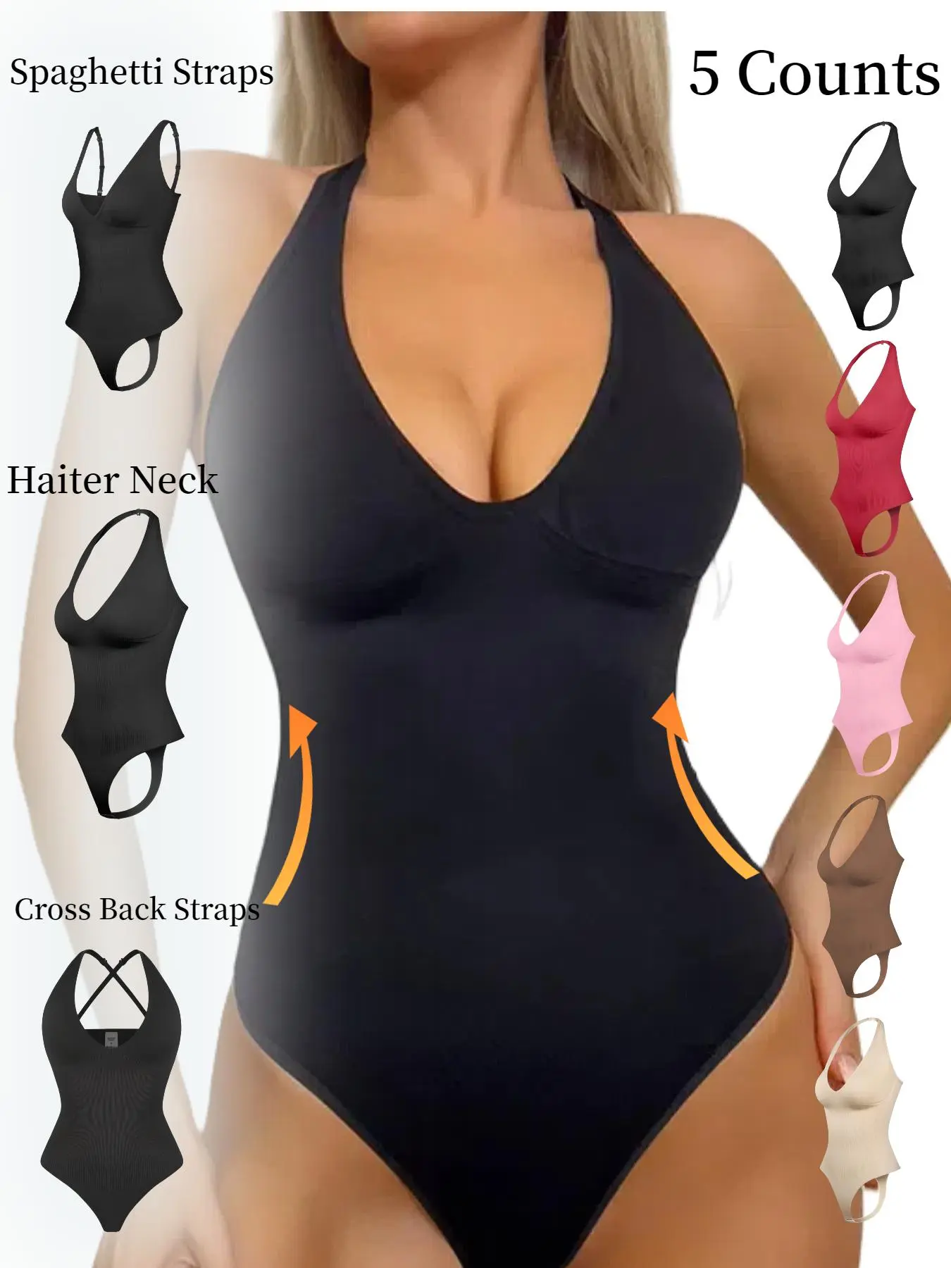 Women's Solid Color Halter Neck Open Bust Design Elastic Shapewear Bodysuit, Tummy Control Clothes, Casual Comfortable Breathable Tummy Control Butt Lifter Shaper, Ladies Shapewear Bodysuit for All Seasons, Underwear