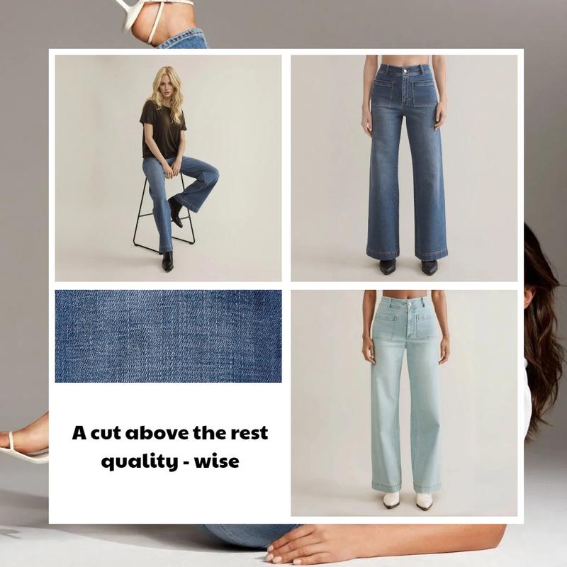 ALVON Women's Stretch Denim Pants Recycled High Waist Wide Leg Jeans Classic Streetwear Comfort Baggy Trouser Maxi Pocket Fitted