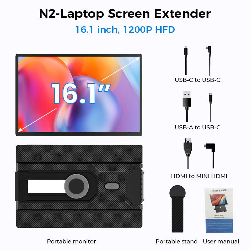 【WeeklyDeals】Cevaton Portable 16.1" FHD Laptop Monitor Extender - 1200P Secondary Screen with 360° Rotation/#MansBestFriend/Perfect Halloween Present for Office Workers