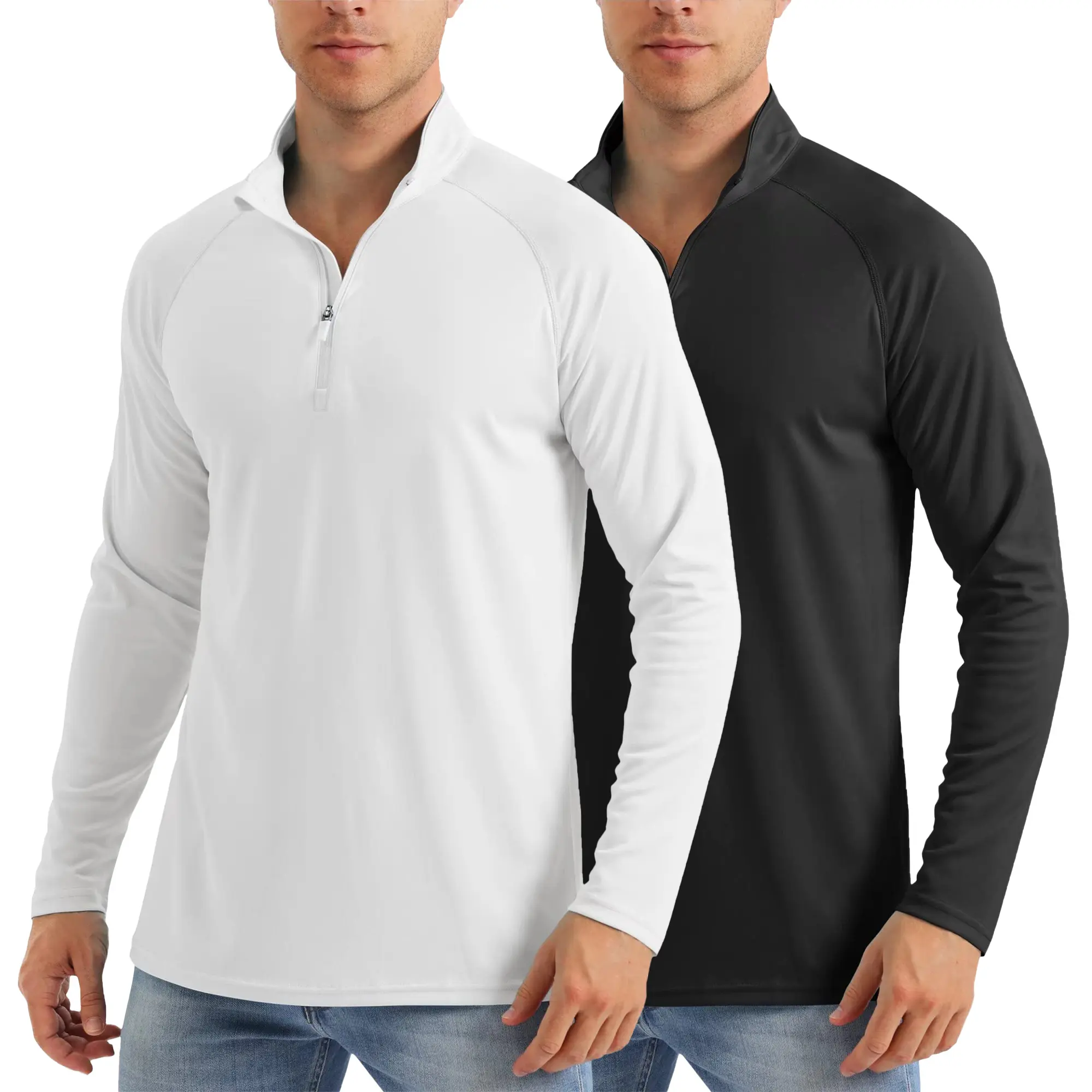 MAGCOMSEN Men's 2/3 Pack Quarter Zip Neck Quick Dry Polyester Clothing - UPF 50+ Sun Protection, Lightweight Long Sleeve, 4-Way Stretch & Scratch Resistant Activewear for Hiking, Running, Fall Outdoor Use