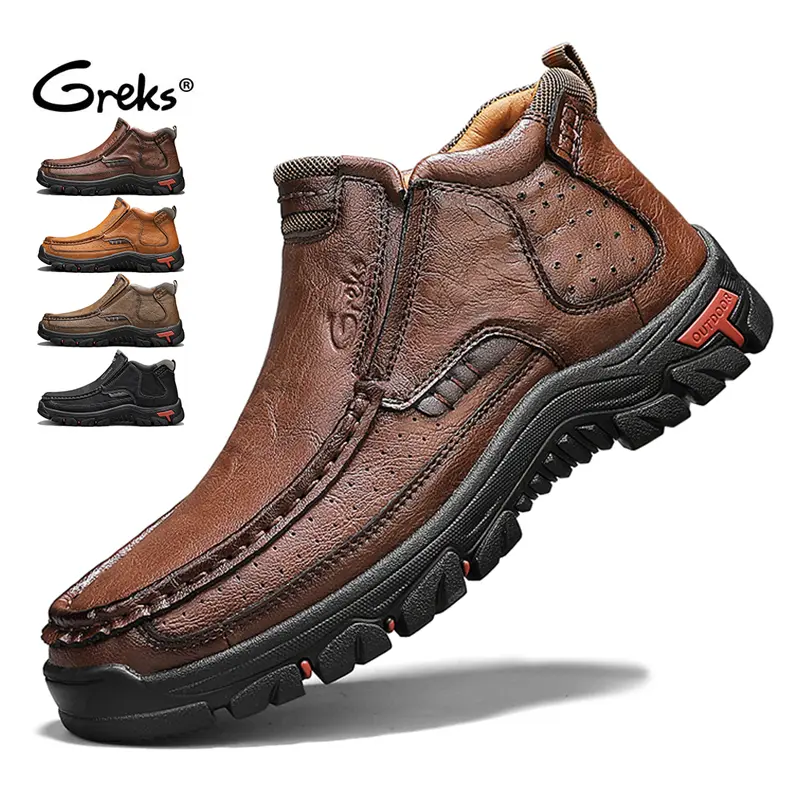 GREKS Men's Slip-On Boots Casual Everyday Wear for Fall Black Walking Shoes