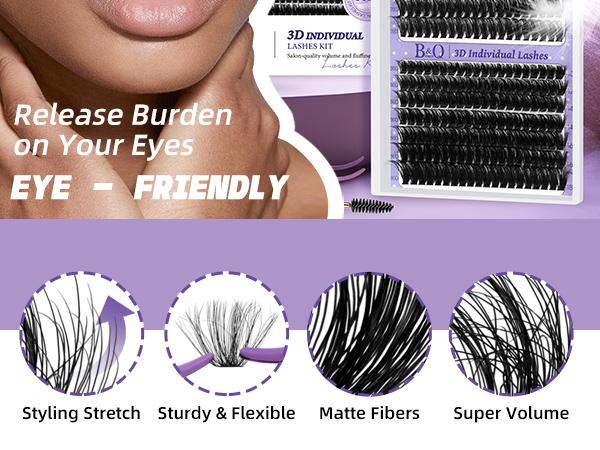 B&Q 3D 70D+90D Kit l 280pcs Lightweight Volume Lash Clusters,D-Curl,Lash Bond & Seal(10-18MIX) for DIY Eyelashes Extension, Waterproof Makeup Cosmetic Realistic Salon Quality,Visual Volume